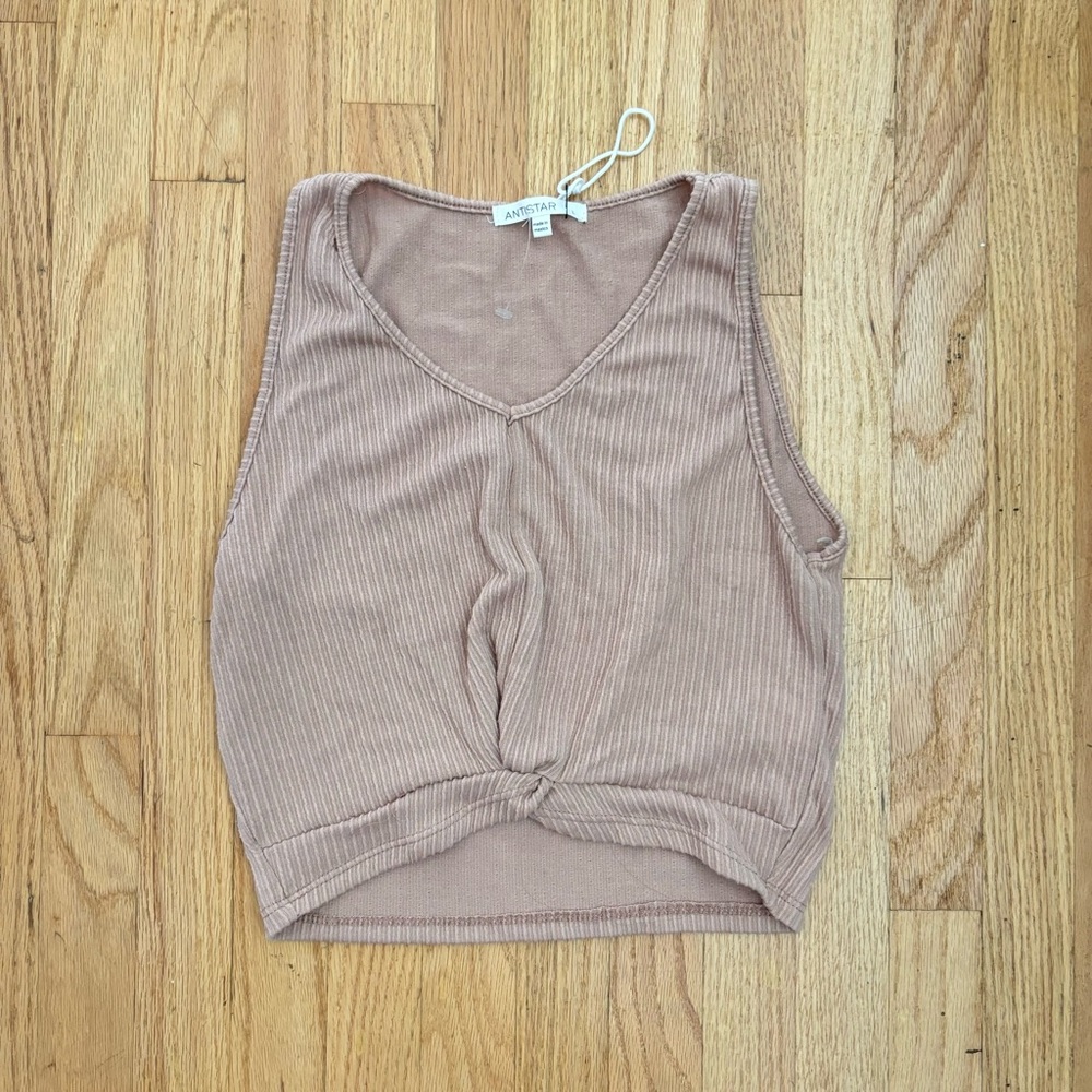 Zara Pink Ribbed Tie Front Sleeveless Tank Top